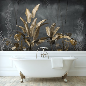 Tropical Tree Leaves Wallpaper, Bronze Leaves Wallpaper, Botanic leafs removable wallpaper, Peel And Strick wall mural, Design wallpaper