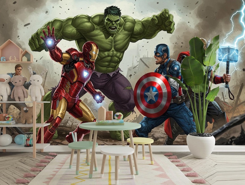 Avengers Peel and Stick Wallpaper: Superhero Kid Room Decor - Etsy