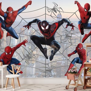 Papier peint Spiderman pour chambre de garçon, décoration murale paysage urbain de New York pour chambre d'enfant, art adhésif mural super-héros