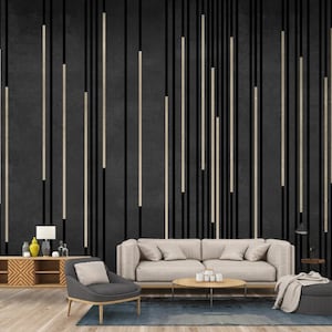 Black Background Yellow Lines Digital Print Wallpaper Wall Decor Peel And Stick - Non-Woven Vinyl Wall Mural