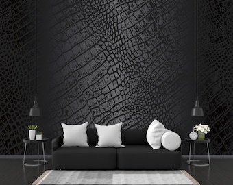 Black Crocodile Snakeskin Texture Wallpaper: Distressed Metal Gradient