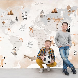 Carta da parati con mappa per bambini, staccabile e adesiva / Carta da parati con mappa del mondo per bambini / Carta da parati con mappa educativa