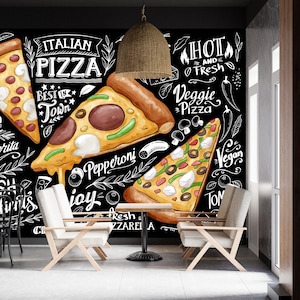 Carta da parati per ristoranti di pizza, carta da parati staccabile e adesiva per fast food di pizza, carta da parati rimovibile personalizzabile per fast food di pizza