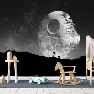 Papier peint gris Star Wars, Étoile de la mort | Science-fiction | Papier peint autocollant | Papier peint auto-adhésif| Papier peint non tissé traditionnel