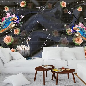 Peacock & Rose Wallpaper: Dark Floral Peel and Stick, Nonwoven