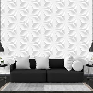 White Geometric 3D Wallpaper: Abstract Illustration, Peel and Stick Murals