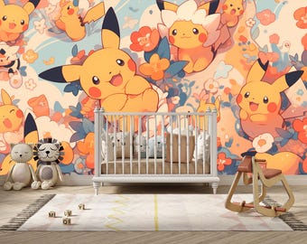Pikachu Kids Wallpaper Pokemon Wall decor Peel and Stick - Nonwoven