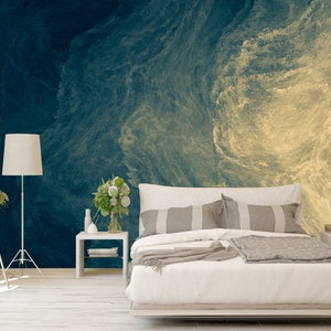 Deep Blue And Yellow Color Pattern, Removable Wallpaper, Self Adhesive, Peel and Stick, Wall Decor