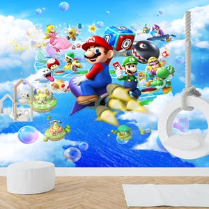 Super Mario Party Bros Movie Wall Mural Peel and Stick Wallpaper Camera da letto Decorazione per la casa Peel and Stick Carta da parati rimovibile