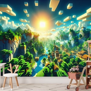 Pixel Landscape Wallpaper: Sunny World Peel and Stick