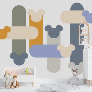 Mickey Mouse Peel And Stick Wallpaper, Custom Kids Mural for Nursery, Mickey Wall Decor For Boy, Modern Kids Playroom Wall paper, Wall Art