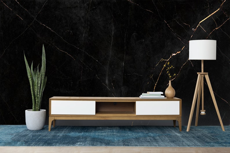 Black Marble Peel and Stick Wallpaper Etsy