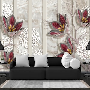 Floral 3D-Effekt Wallpaper Wandbild: Wohnzimmer & Schlafzimmer Dekor