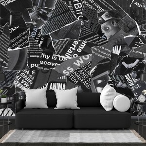 Newspaper Collage Wall Decal: Peel and Stick Art Mural