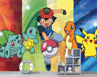 Pokeman Wallpaper Pikachu Wall Mural for Kids Room Peel and Stick - Nonwoven