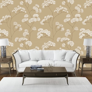 Floral Branches Wallpaper: Beige Boho Wildflower Botanical Print