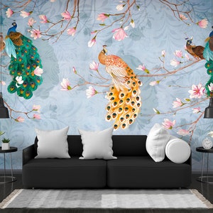 Vintage Chinoiserie Wallpaper with Birds floral ancient Wallpaper, non-woven wallpaper, peel and stick wallpaper