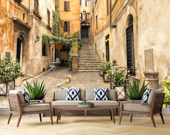 Romantic Street Wallpaper in Old Town Peel and Stick Nonwoven