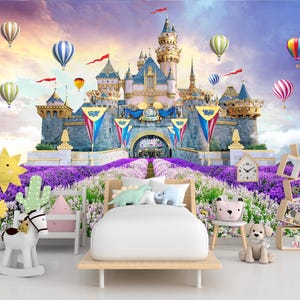 Disneyland Wallpaper Disney Castle Wallpaper, Princesses Castle Wallpaper for Girls Room, Peel and Stick Removable Wall Décor, Nursery Room