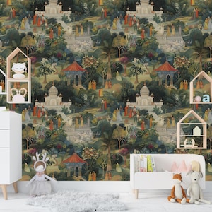 Jaipur Garden Wallpaper Mural: Vibrant Green Peel & Stick Wallpaper