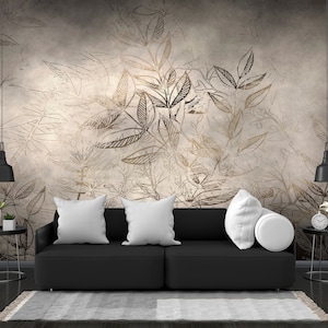 Exotic Leaves Wallpaper Peel and Stick Monochrome Wall Mural Wallpaper