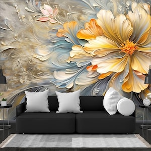 Watercolor Abstract Peony Wallpaper, Floral Peel and Stick, Botanical Floral Wall Mural, Removable Wallpaper, Watercolor Self Adhesive Mural