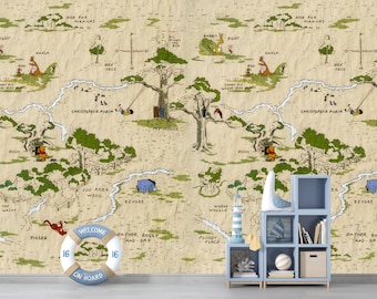 Winnie the Pooh Wallpaper Vintage Nursery Room Peel and Stick - Nonwoven
