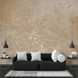 Gold Concrete Wallpaper,Gold Stone Wallpaper Living Room Wall Mural, Peel and Stick, Temporary Wall Decor, Fabric Wallpaper