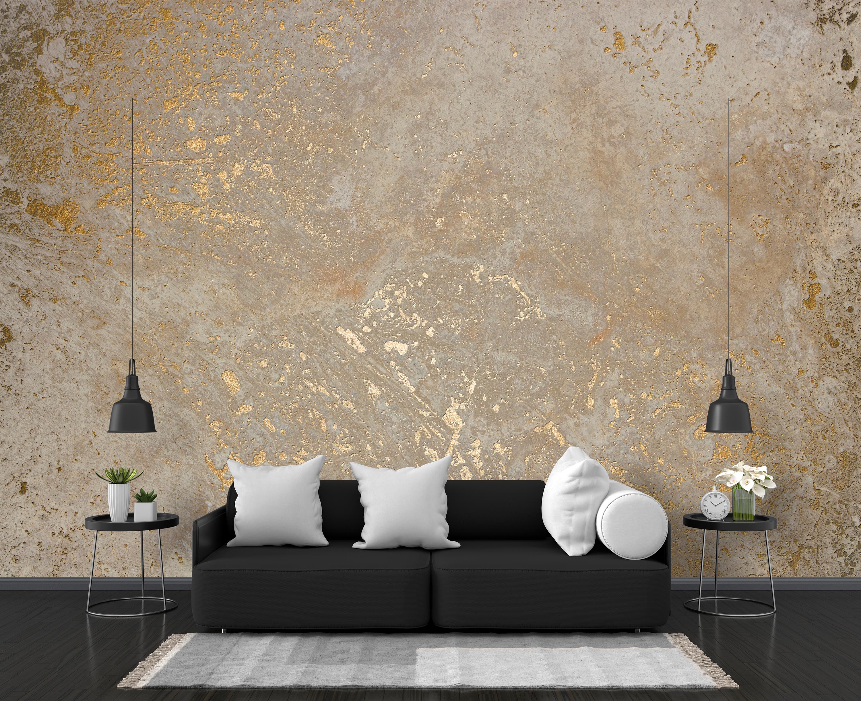 Gold Concrete Stone Wallpaper: Living Room Wall Mural (Peel and Stick)