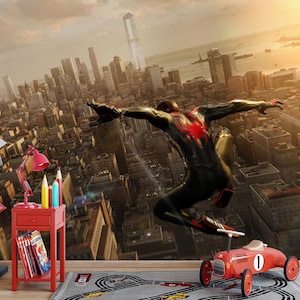 Spiderman Wall Mural | Spiderman New York City Peel & Stick Wallpaper | Self Adhesive Wallpaper | Traditional Non-woven Wallpaper