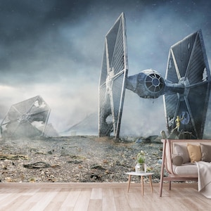 Carta da parati murale "Star Wars Tie Fighter Crash" / Carta da parati fantascientifica / Carta da parati staccabile e adesiva / Carta da parati autoadesiva