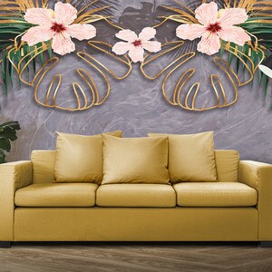 Thèmes floraux : fleurs et feuilles colorées. Sticker mural autocollant design scandinave minimaliste, art mural amovible