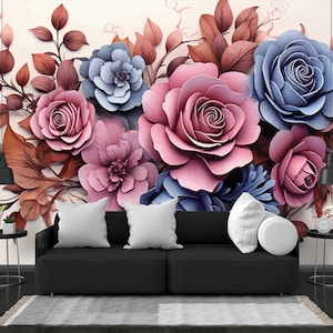 Embossed Flowers Removable Wallpaper Self Adhesive Wallpaper Extra Large Peel And Stick - NonWowen