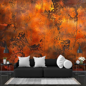 Kupfer Textur Tapete Orange Hintergrund Dunkle Grunge Tapete Dunkelbraun und Schwarz Moderne Industrielle Eisen Rustikale Wandbild