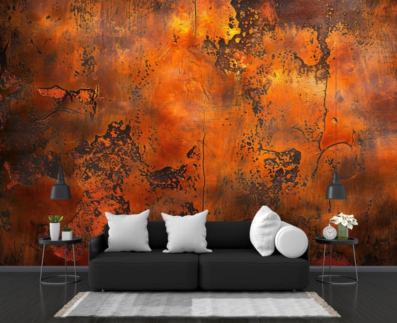 View of Copper Texture Wallpaper: Orange Grunge Industrial Wall Mural - Etsy