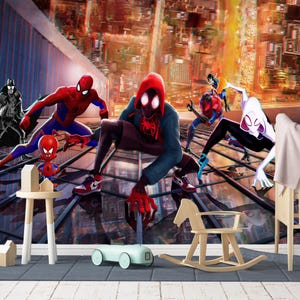 Superhero Spider Verse Wallpaper Peel stick, Cartoon Spiderman Wallpaper Boys Game Room Peel and Stick / Nonwoven Wallpaper