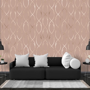 Geometric Pattern With Waved Stripes Peel and Stick wallpaper / Removable wallpaper / Self-adhesive or Traditional