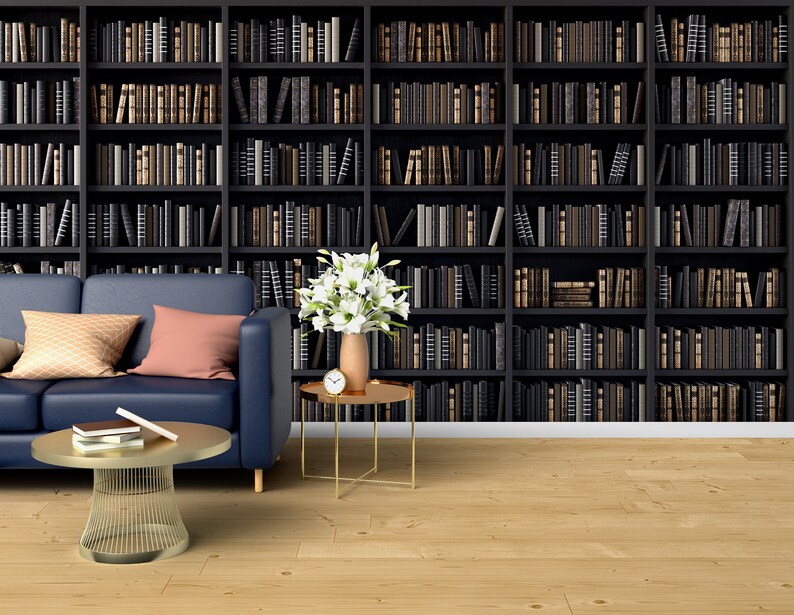 Bookshelf Wallpaper Bookcase Library Peel and Stick Texture Etsy