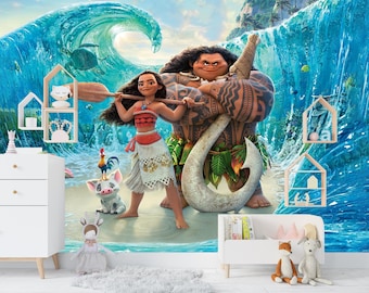 Papel pintado autoadhesivo de Moana: decoración de dibujos animados para habitación infantil