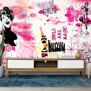 Graffiti Wallpaper Mural: Urban Pop Art, Peel and Stick