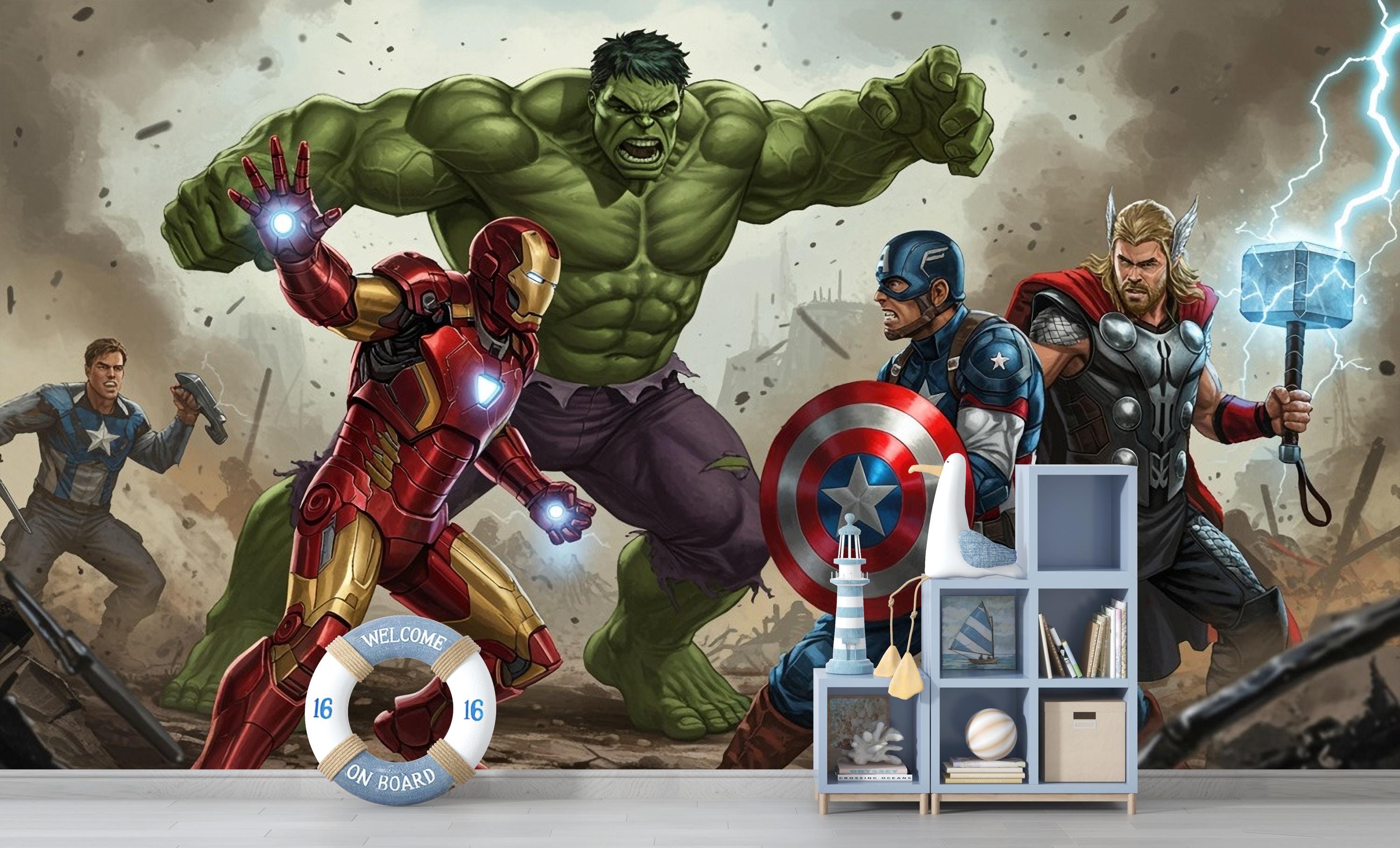 Avengers Peel and Stick Wallpaper: Superhero Kid Room Decor - Etsy