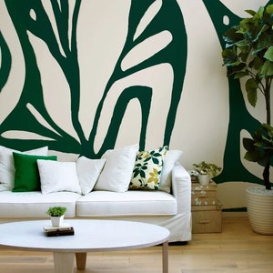 Dark Green Floral Mural Abstract Wallpaper Peel and Stick and Traditional Wallpaper
