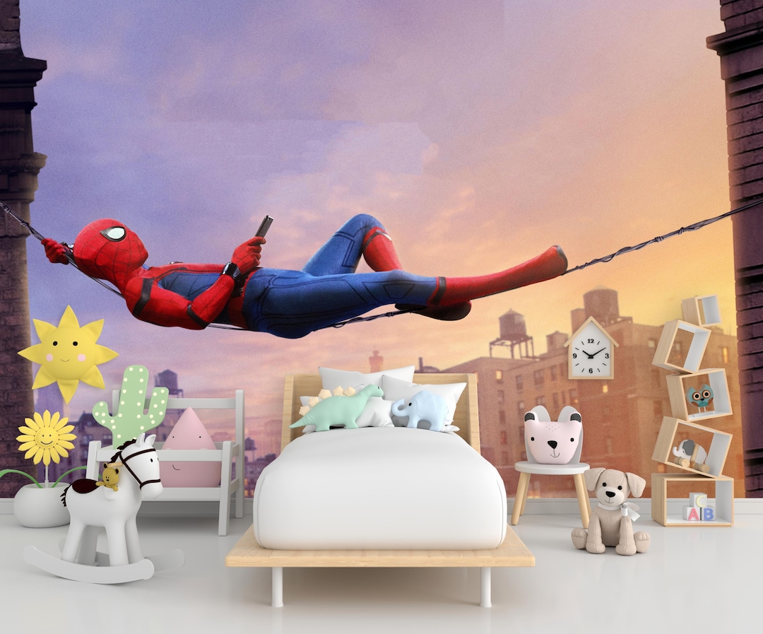 Spiderman Wallpaper for Kids Room, Superhero Peel and Stick Mural ...
