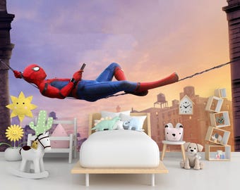Carta da parati murale di Spider-Man: decorazione per la cameretta dei bambini a tema supereroe (da staccare e attaccare) - Italia