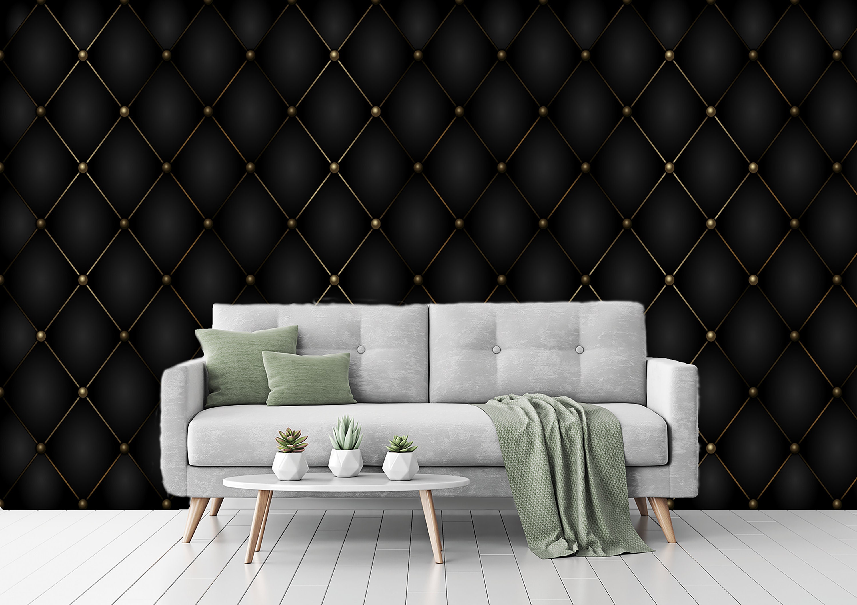 True Luxury Template With Gold Thread Wallpaper Peel and Stick Black