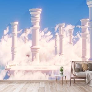 Sky and Arch Columns Wallpaper Rococo Desingn Wall Decor Peel and Stick - Nonwoven Wallpaper