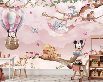 Winnie the Pooh & Minnie Mouse Wallpaper - Botanical Kids Room Decor, Peel and Stick