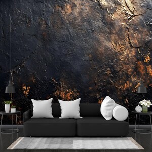 Czarna miedziana tapeta teksturowana do odklejenia i przyklejenia, Ciemny rdzawy mural, Dekoracja ścienna w stylu grunge, Starożytna sztuka ścienna, Stary papier vintage, Antyczne dekoracje ścienne