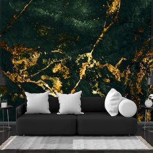 Green and Gold Marble Wallpaper: Peel and Stick Wall Mural