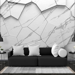 White Marble Pattern Wall Mural: Peel and Stick Vinyl Decor